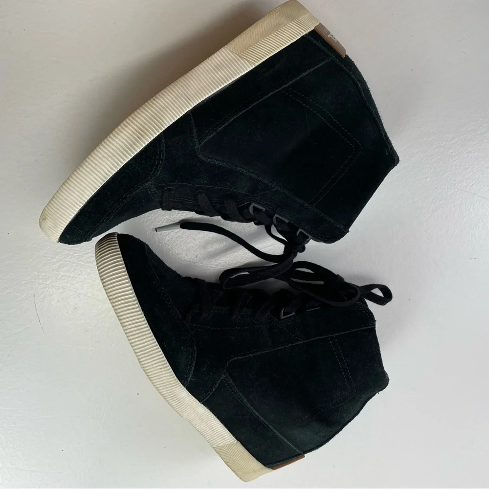 Sorel Out N About‎ Wedge Bootie Womens 8.5 Black Sea Salt Suede